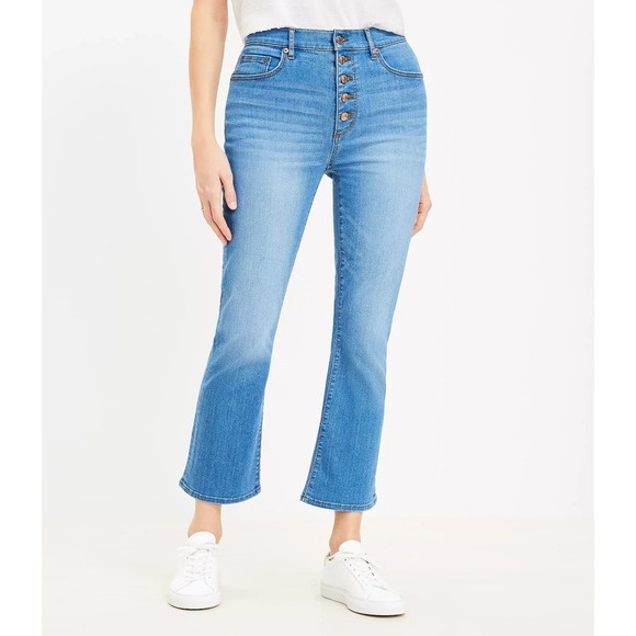 Ann Taylor Loft Jeans‎ Women's Size 28 Blue Button Fly Crop Wide Leg Denim - Picture 1 of 10